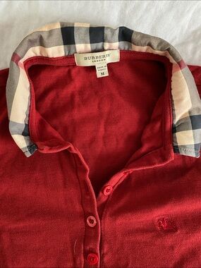 Burberry Red Button-Up Polo with Signature Check Collar shirt